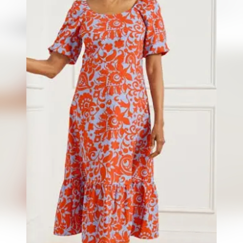 Talbots Orange and Blue Ruffled Tiered Sundress